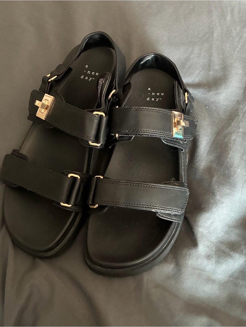 a new day Black Men's Buckle Strap Sandals